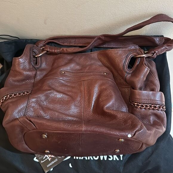 B Makowsky Leather Hobo Bag with Dust Bag- Chocolate Brown - Picture 4 of 8